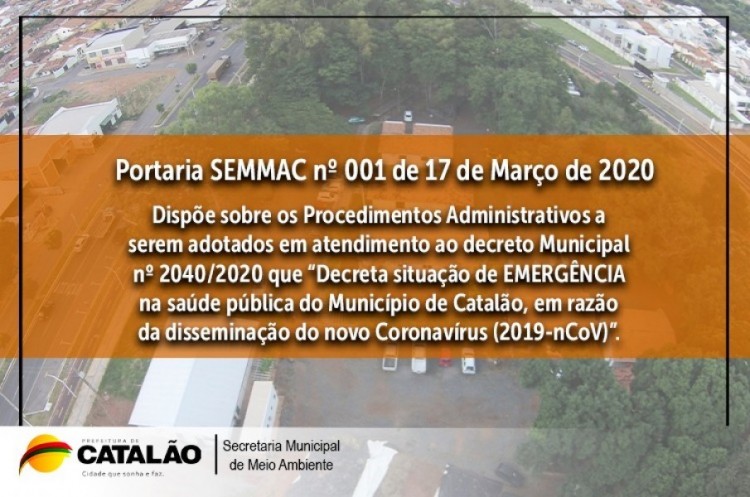 PORTARIA SEMMAC Nº 001, DE 17 DE MARÇO DE 2020