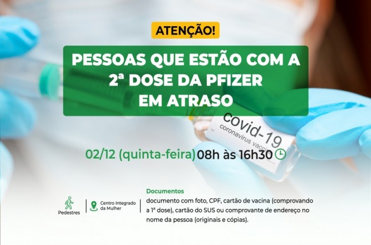 Saúde aplicará reforço para quem ainda não tomou a 2ª dose da PFIZER