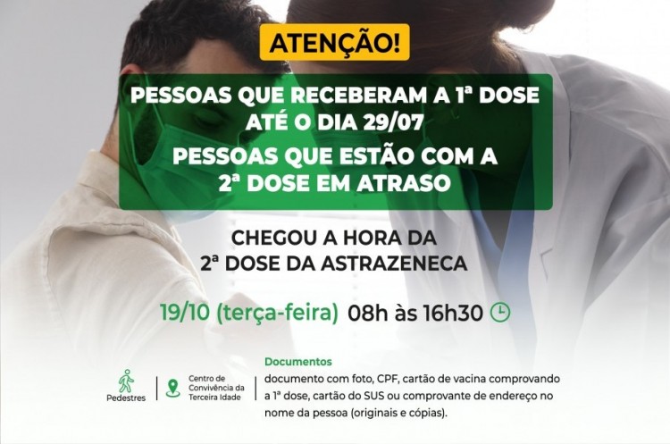 Segunda dose AstraZeneca: Saúde convoca pessoas que receberam a primeira vacina até o dia 29 de Julho 