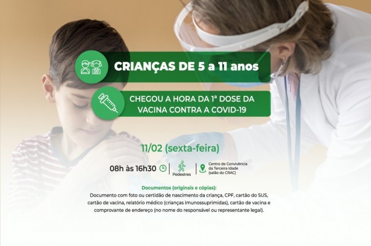 Covid-19: Catalão seguirá vacinando crianças de 5 a 11 anos de idade 