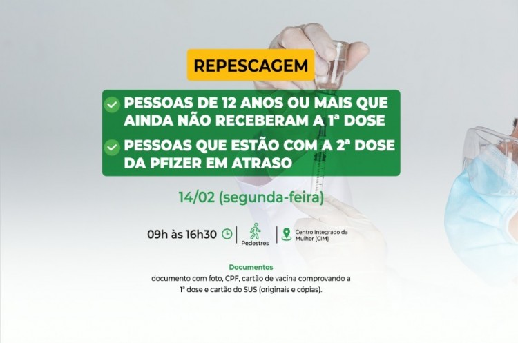 Repescagem: Saúde convoca população de 12 anos ou mais para receber a primeira dose