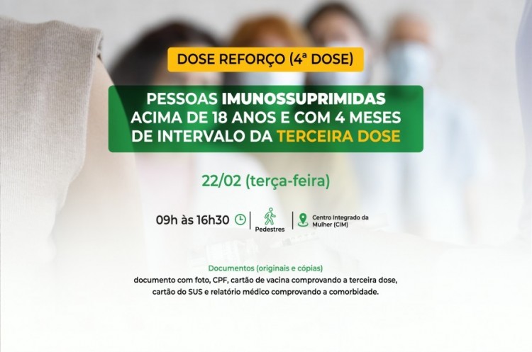 Saúde convoca imunossuprimidos para receberem Dose Reforço (4ª dose)