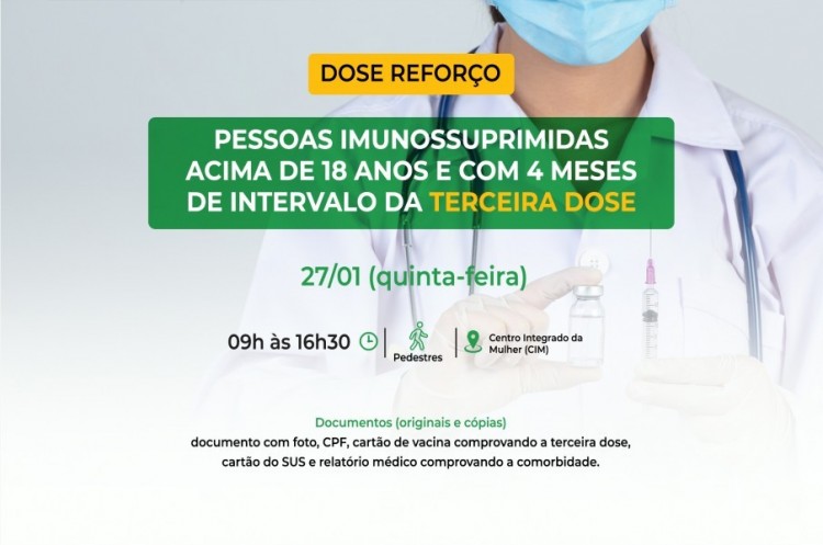 Saúde convoca imunossuprimidos para receberem Dose Reforço (4ª dose)