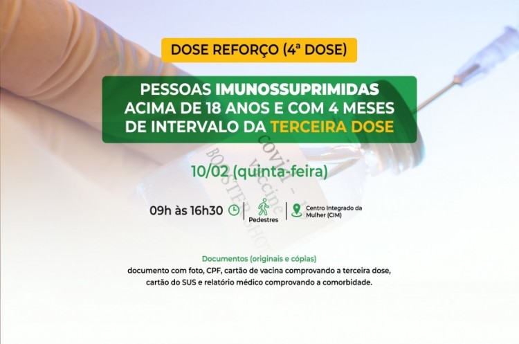 Saúde convoca imunossuprimidos para receberem Dose Reforço (4ª dose)