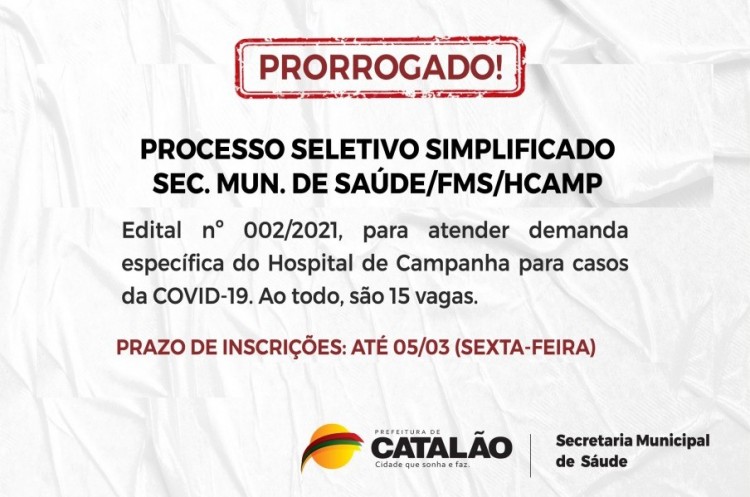 Inscrições prorrogadas para novo processo seletivo da saúde