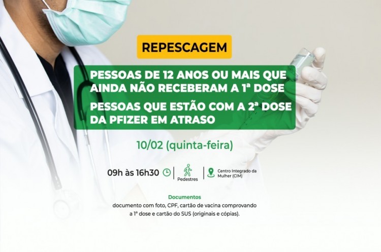 Repescagem: Saúde convoca população de 12 anos ou mais para receber a primeira dose