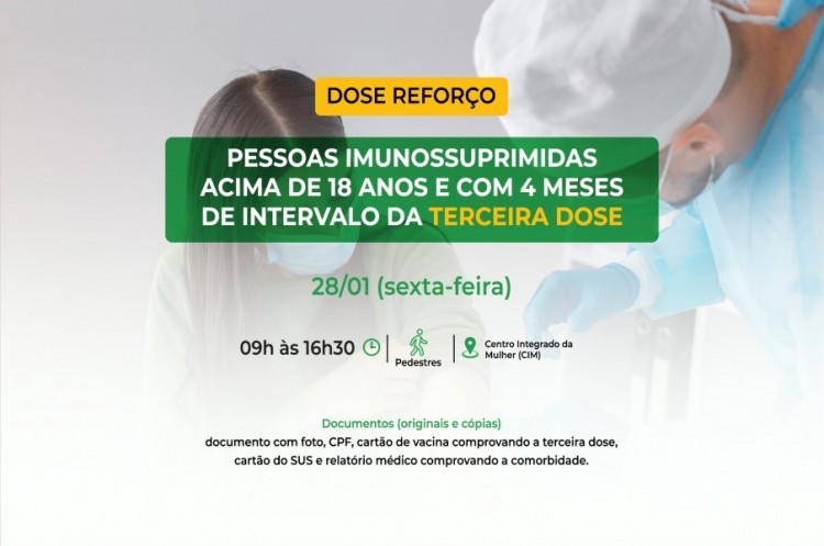 Saúde convoca imunossuprimidos para receberem Dose Reforço (4ª dose)