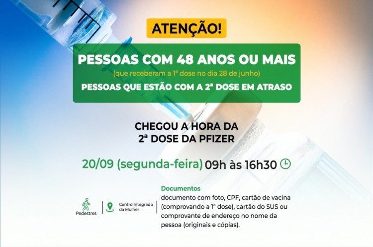 Pessoas com 48 anos ou mais receberão reforço da Pfizer na próxima semana