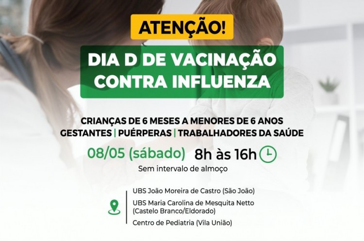 Sábado é Dia D de vacinação contra a gripe em Catalão