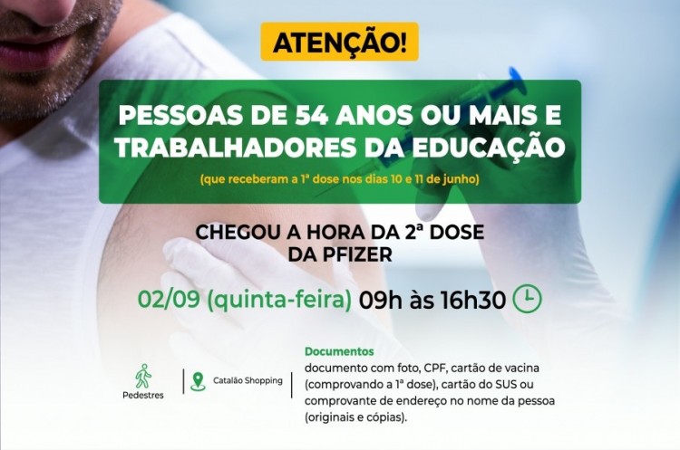 População com 54 anos ou mais e trabalhadores da educação receberão reforço da Pfizer nesta quinta