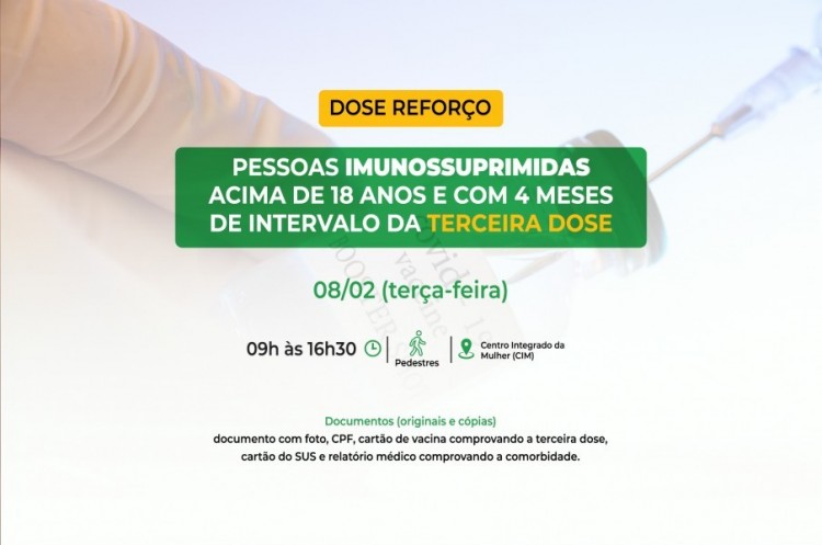 Saúde convoca imunossuprimidos para receberem Dose Reforço (4ª dose)