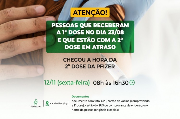 Saúde aplicará reforço para quem tomou a primeira dose no dia 23 de Agosto