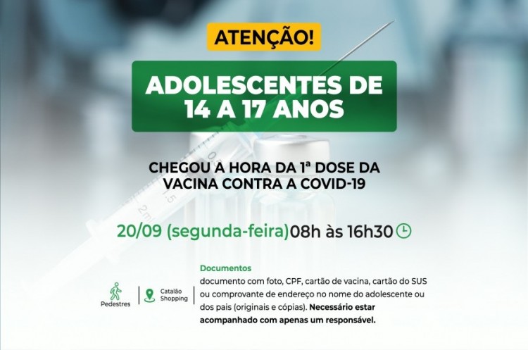 Covid-19: Catalão vacina jovens de 14 a 17 anos 