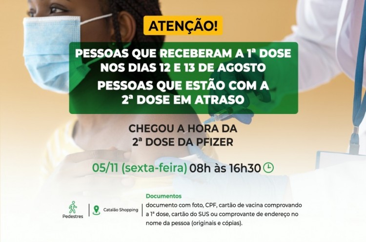 Saúde aplicará reforço para quem tomou a primeira dose nos dias 12 e 13 de Agosto