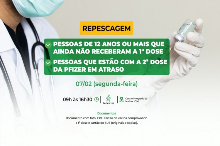 Repescagem: Saúde convoca população de 12 anos ou mais para receber a primeira dose