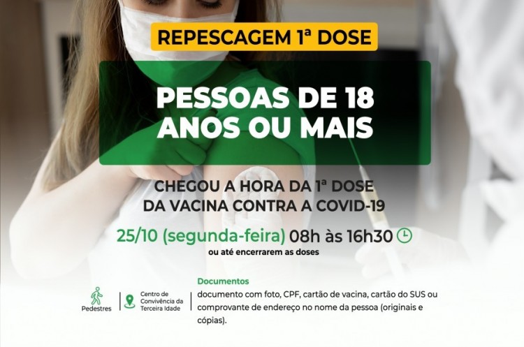 Covid-19: Catalão terá repescagem para imunizar população a partir de 18 anos que ainda não recebeu a primeira dose