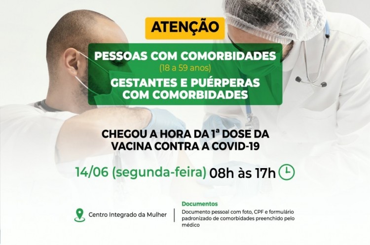 Primeira dose: Saúde convoca pessoas com comorbidades que ainda não se imunizaram contra a covid-19