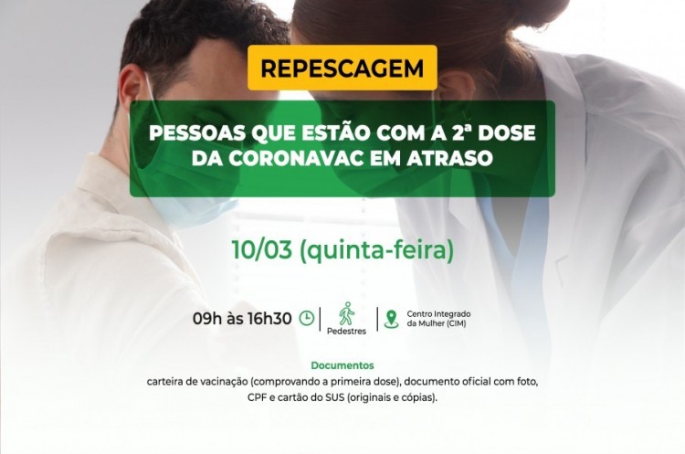 Saúde aplicará reforço para quem ainda não tomou a segunda dose da CoronaVac