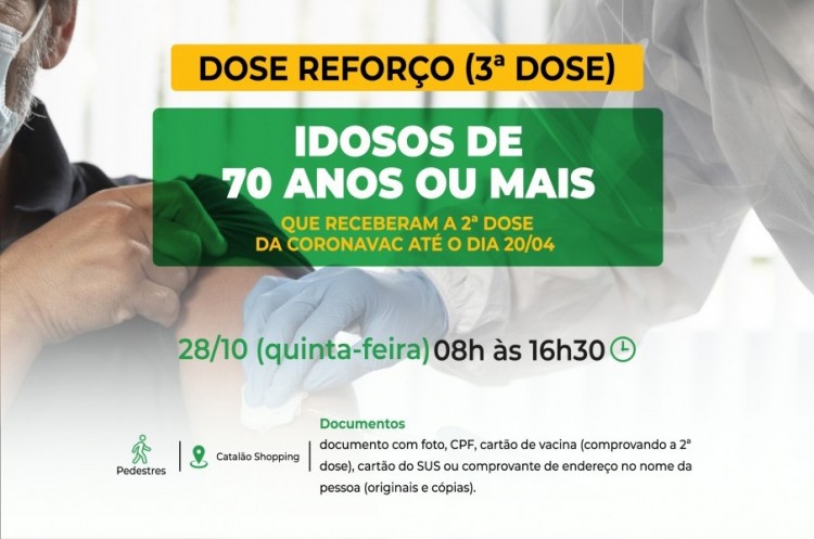 Saúde convoca idosos com 70 anos ou mais para receberem a terceira dose da vacina contra o coronavírus