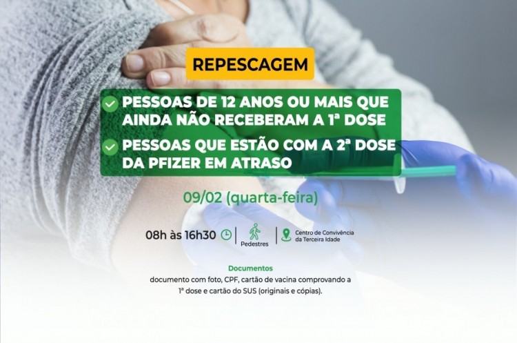 Repescagem: Saúde convoca população de 12 anos ou mais para receber a primeira dose