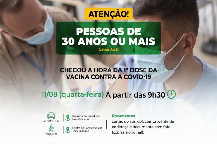 Catalão abrirá vacinação para pessoas com 30 anos ou mais e letra inicial do nome de A a L