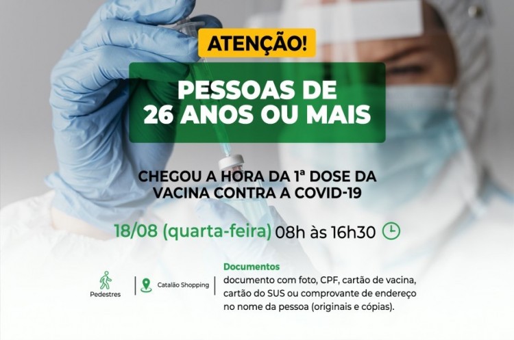 Covid-19: Catalão vacinará todas as pessoas com 26 anos ou mais 