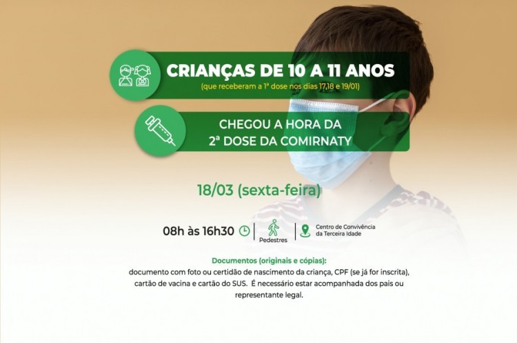 Covid-19: Saúde convoca crianças de 10 a 11 anos para receberem a segunda dose da vacina Comirnaty