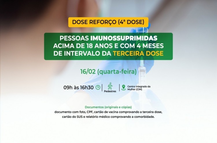 Saúde convoca imunossuprimidos para receberem Dose Reforço (4ª dose)