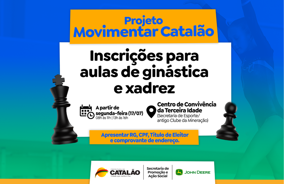 PROJETO MOVIMENTAR CATALÃO: Pessoas acima de 60 anos terão aulas gratuitas  de ginástica e xadrez em projeto coordenado pela Ação Social da Prefeitura  de Catalão - Prefeitura Municipal de Catalão