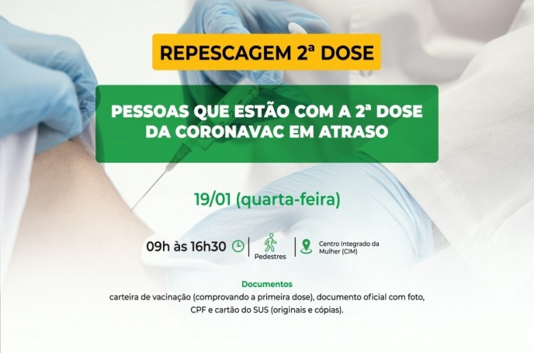 Saúde aplicará reforço para quem ainda não tomou a segunda dose da CoronaVac