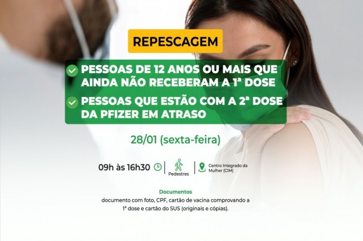 Repescagem: Saúde convoca população de 12 anos ou mais para receber a primeira dose