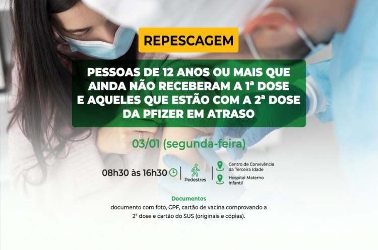 Repescagem: Saúde convoca população de 12 anos ou mais para receber a primeira dose