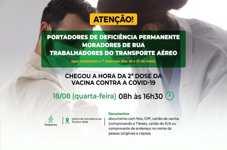 Covid-19: Portadores de deficiência permanente, moradores de rua e trabalhadores do transporte aéreo receberão reforço da AstraZeneca nesta quarta