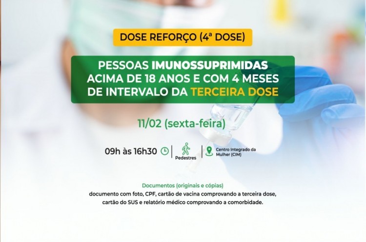 Saúde convoca imunossuprimidos para receberem Dose Reforço (4ª dose)