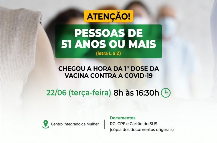 Covid-19: Catalão abre vacinação para pessoas com 51 anos e letra inicial do nome de L a Z