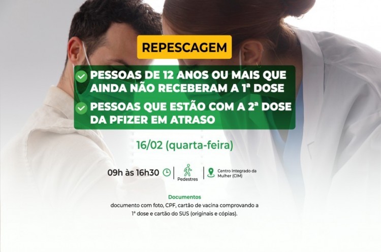 Repescagem: Saúde convoca população de 12 anos ou mais para receber a primeira dose