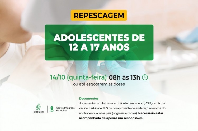 Covid-19: Catalão terá repescagem para vacinar população de 12 a 17 anos que ainda não recebeu a primeira dose