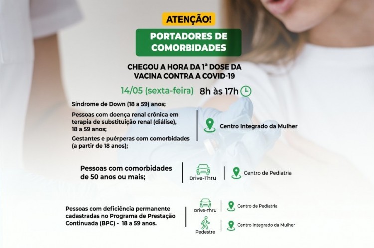 Pessoas com comorbidades de 50 anos ou mais serão vacinadas nesta sexta