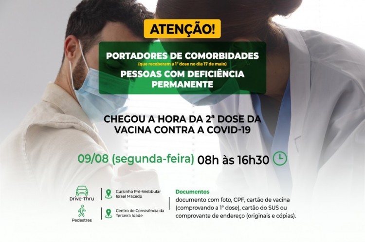 Covid-19: Portadores de comorbidades e pessoas com deficiência permanente receberão segunda dose da AstraZeneca na próxima segunda