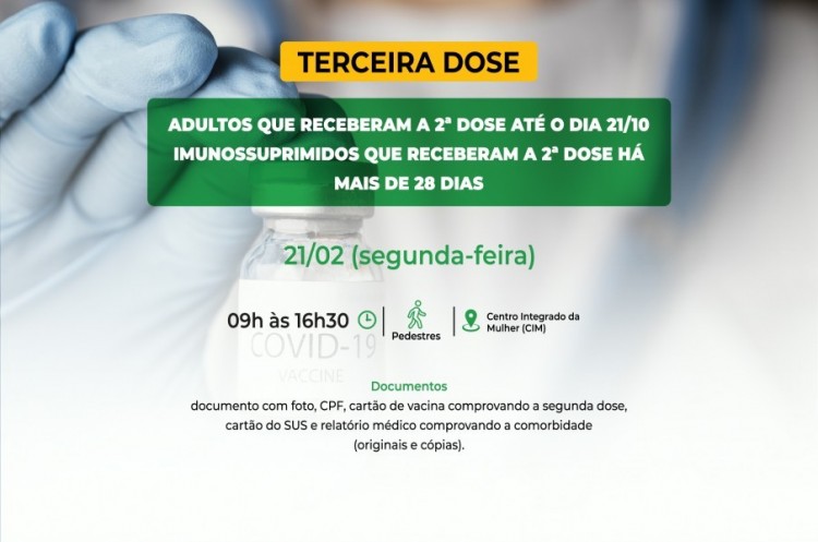 Saúde convoca imunossuprimidos e população adulta para receberem a Terceira Dose