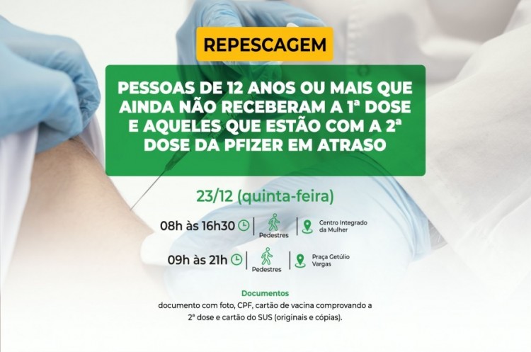 Repescagem: Saúde convoca população de 12 anos ou mais para receber a primeira dose