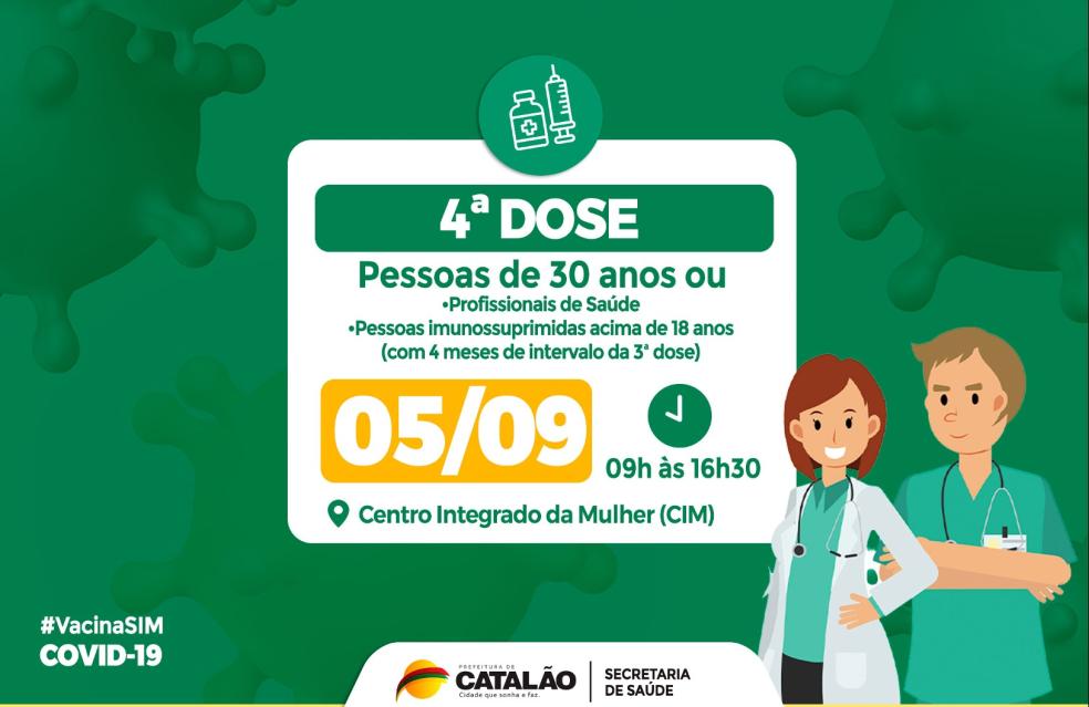 Saúde convoca pessoas de 30 anos ou mais, profissionais de saúde e imunossuprimidos para receberem a 4ª dose