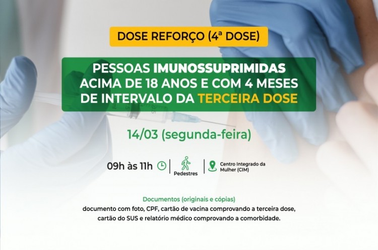 Saúde convoca imunossuprimidos para receberem Dose Reforço (4ª dose)