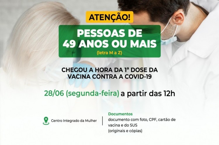 Covid-19: Vacinação liberada para pessoas com 49 anos e letra inicial do nome de M a Z