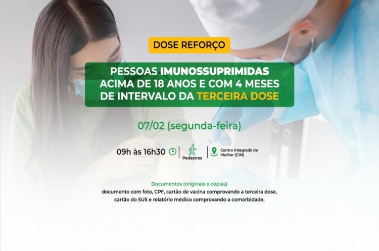 Saúde convoca imunossuprimidos para receberem Dose Reforço (4ª dose)