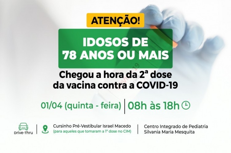 Catalão contra a covid: Aplicação de segunda dose da vacina em idosos com 78 anos ou mais começa nesta quinta