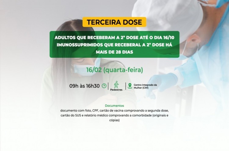 Saúde convoca imunossuprimidos e população adulta para receberem a Terceira Dose