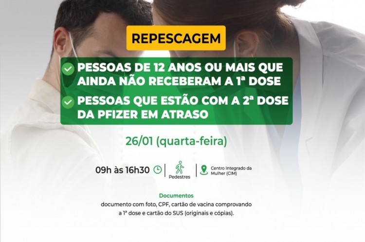 Repescagem: Saúde convoca população de 12 anos ou mais para receber a primeira dose