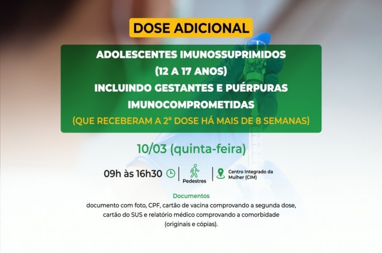 Covid-19: Saúde convoca adolescentes com imunossupressão de 12 a 17 anos para receberem a terceira dose da vacina