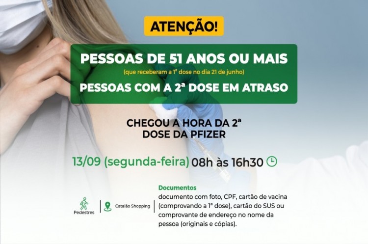 População com 51 anos ou mais e pessoas com segunda dose em atraso receberão reforço da Pfizer na próxima segunda